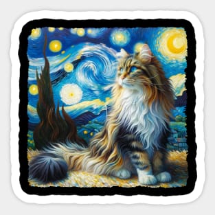 Domestic Long Hair Starry Night Inspired - Artistic Cat Sticker